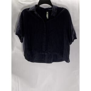 RVCA Women's Black Striped/Dot Button-Up Short Sleeve Crop Top SZ M